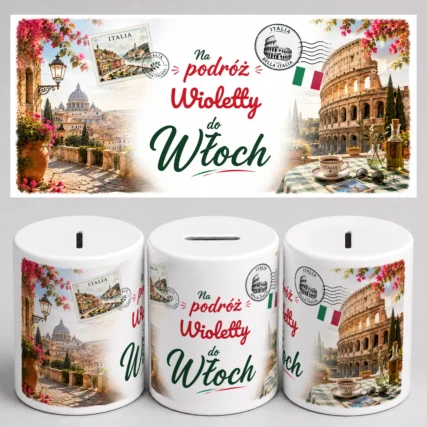 Personalizowana skarbonka na podróż do Włoch z imieniem