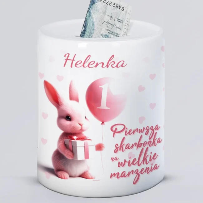 Personalizowana skarbonka na roczek z imieniem dla dziewczynki