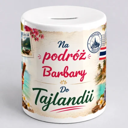 Personalizowana skarbonka z imieniem na podróż do Tajlandii