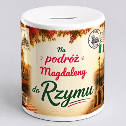 Personalizowana skarbonka na podróż do Rzymu z imieniem