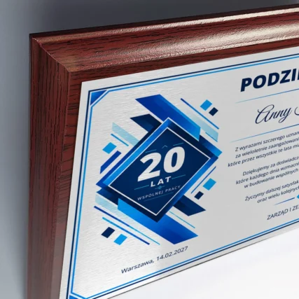 Personalizowana tabliczka na jubileusz 20 lecie pracy