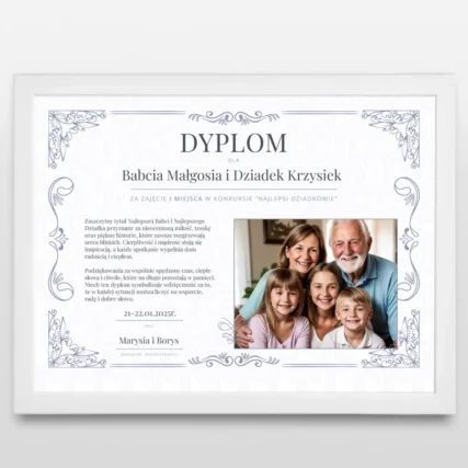 Personalizowany DYPLOM dla Babci i Dziadka w ramce