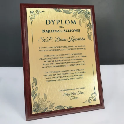 Personalizowany Dyplom Podziękowanie dla najlepszej szefowej