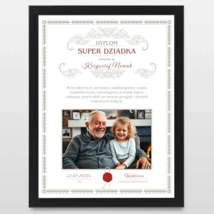 Personalizowany Dyplom dla SUPER DZIADKA ze zdjęciem