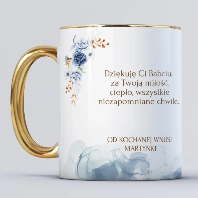 Personalizowany Foto kubek ze złotym uchem na Dzień Babci
