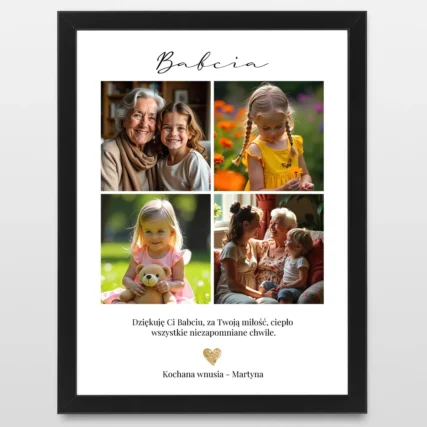 Personalizowany PLAKAT w ramce DLA BABCI z kolażem zdjęć