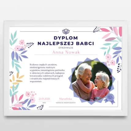 Personalizowany dyplom dla babci ze zdjęciem Dyplom dla najlepszej babci