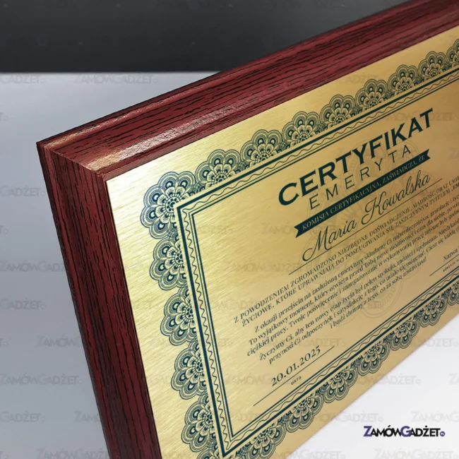 Personalizowany dyplom dla emeryta Podziękowanie z okazji odejścia na emeryturę