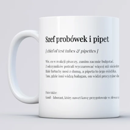 Personalizowany kubek dla laboranta Szef probówek i pipet