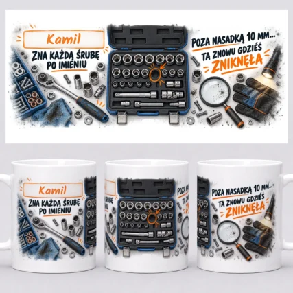 Personalizowany kubek dla mechanika z otwartym zestawem narzędzi