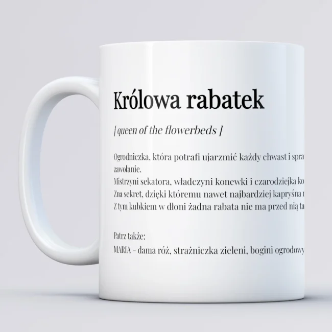 Personalizowany kubek dla ogrodniczki KRÓLOWA RABATEK