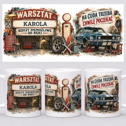 Personalizowany kubek dla właściciela warsztatu samochodoweg