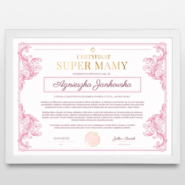 Personalizowany plakat Certyfikat SUPER MAMY Personalizowany plakat Certyfikat SUPER MAMY