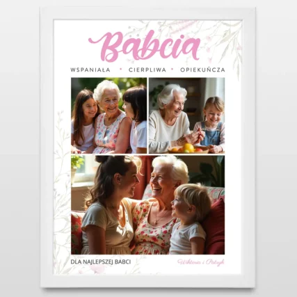 Plakat dla BABCI w ramce z personalizacją Prezent dla babci