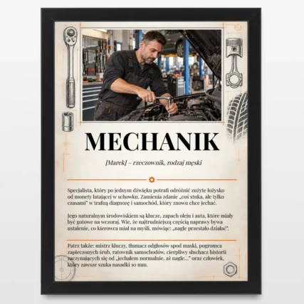 Plakat dla mechanika DEFINICJA z imieniem i zdjęciem