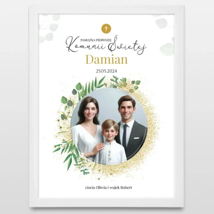 Plakat komunijny z imieniem KOMUNIA ŚW. prezent od chrzestnej