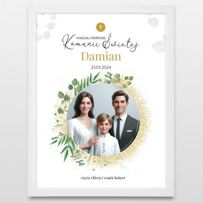 Plakat komunijny z imieniem KOMUNIA SW. prezent od chrzestnej
