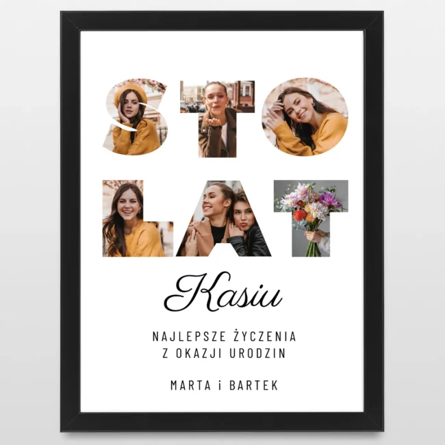 Plakat urodzinowy ze zdjęciami STO LAT