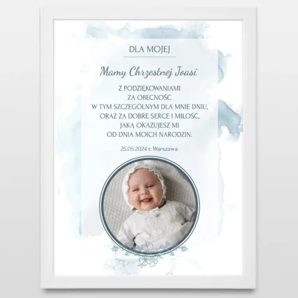 Plakat ze zdjęciem Podziękowania dla matki chrzestnej na chrzest