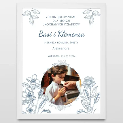 Plakat ze zdjęciem Podziękowania komunijne dla babci i dziadka