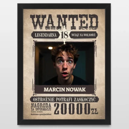 Plakat ze zdjęciem WANTED Śmieszny prezent na 18 urodziny
