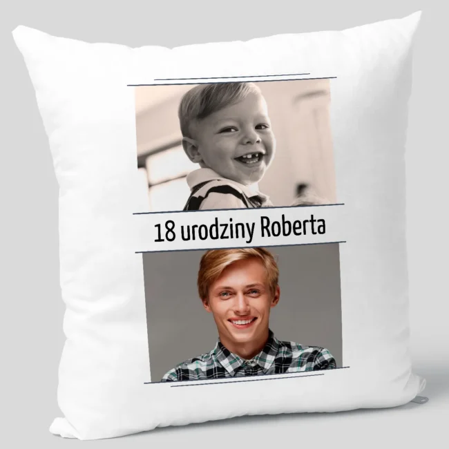 Poduszka ze zdjeciami KIEDYS I DZIS prezent urodzinowy