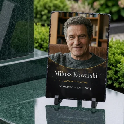 Reprezentacyjne epitafium ze zdjęciem i edytowalnym tekstem