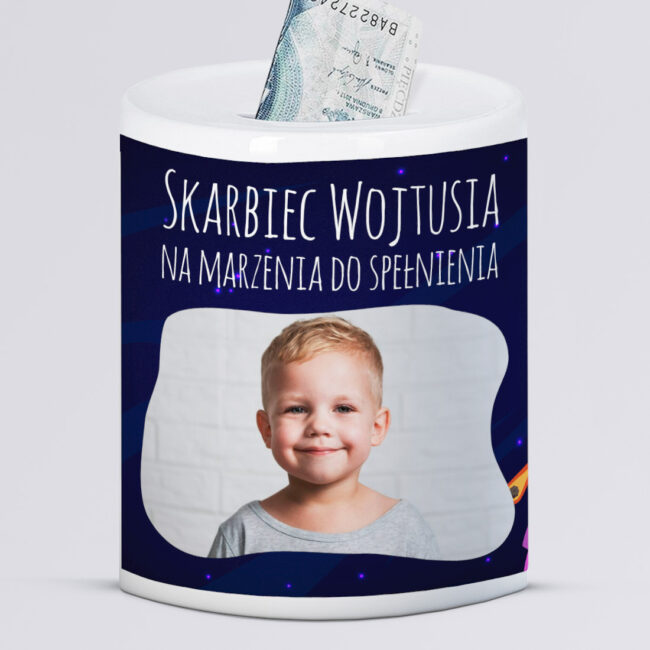 Skarbonka na marzenia do spelnienia ze zdjeciem dla chlopca
