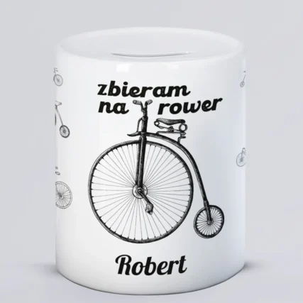 Skarbonka z imieniem ZBIERAM NA ROWER