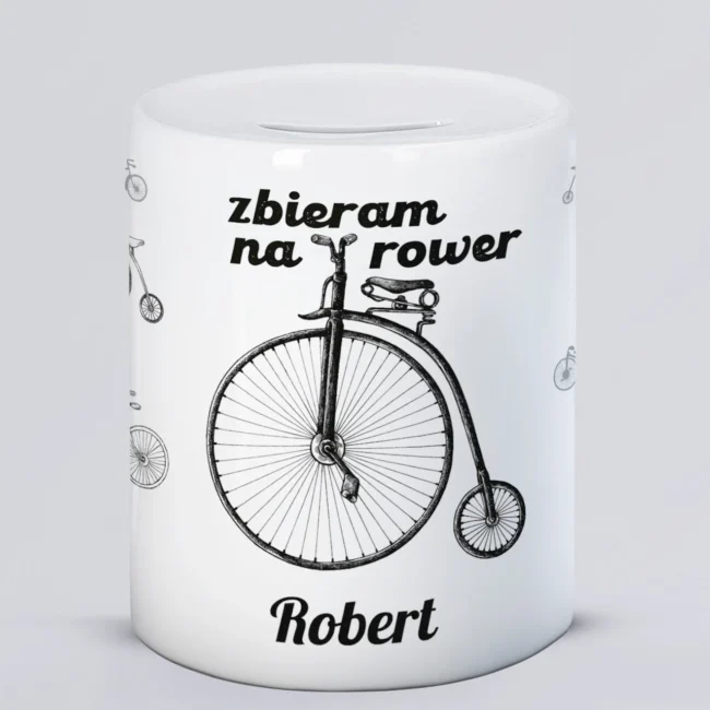 Skarbonka z imieniem ZBIERAM NA ROWER