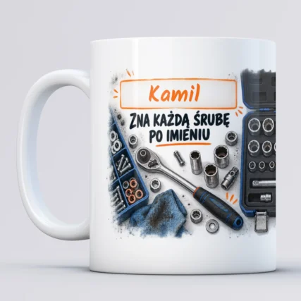 Śmieszny kubek dla mechanika z imieniem – Nasadka 10 mm