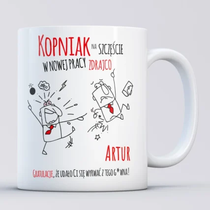 Śmieszny kubek na odejście z pracy KOPNIAK