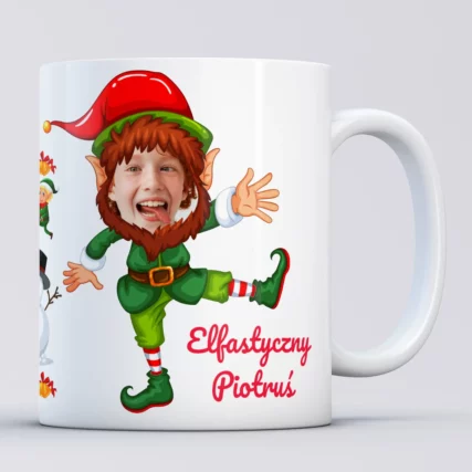 Śmieszny kubek na święta dla dziecka ze zdjęciem ELF