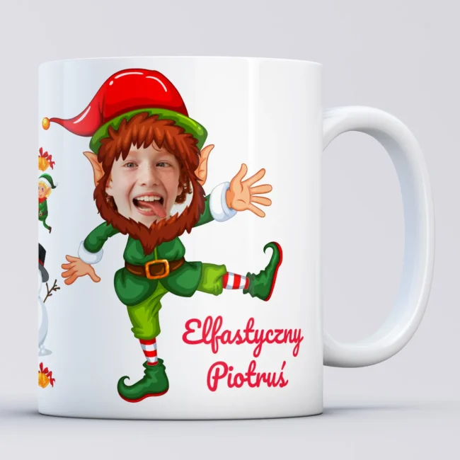 Smieszny kubek na swieta dla dziecka ze zdjeciem ELF
