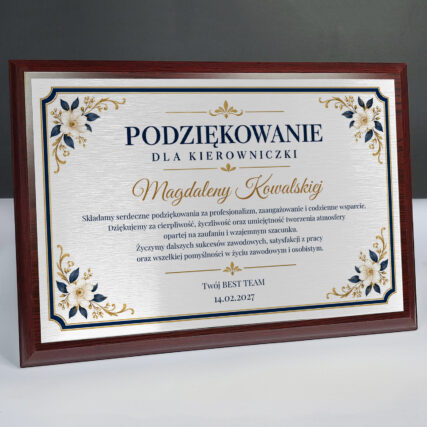 Tabliczka Podziękowanie dla kierowniczki od zespołu