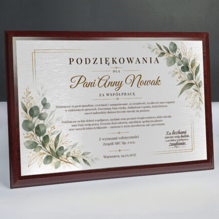 Tabliczka Podziękowanie dla księgowej za współpracę