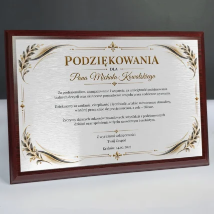 Tabliczka dla szefa od zespołu Podziękowanie za współpracę