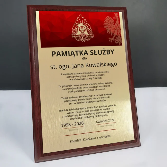 Tabliczka pamiatkowa Prezent dla strazaka na emeryture