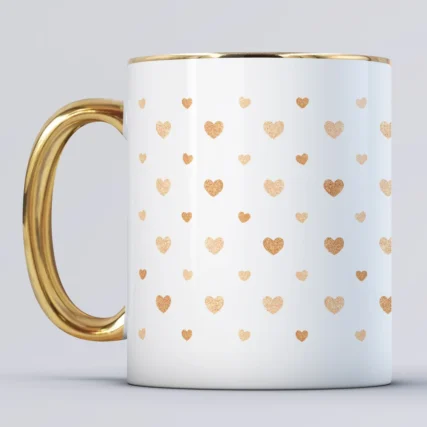 Złoty kubek na Walentynki w złote serca