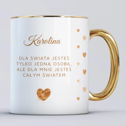 Złoty kubek na Walentynki z imieniem