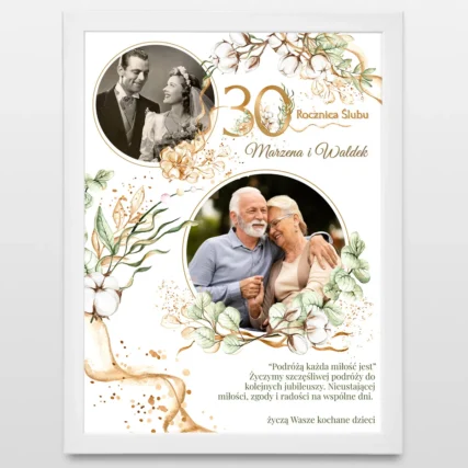 Plakat ze zdjęciami z okazji 30 rocznicy ślubu perłowa